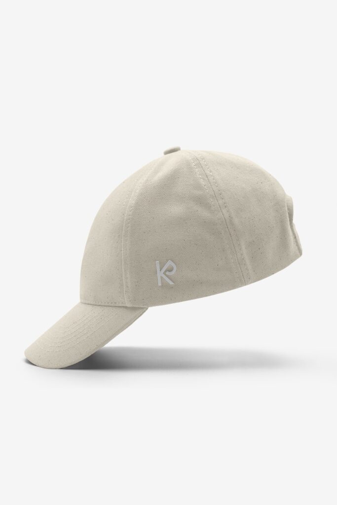 A white Baseball Cap from the side