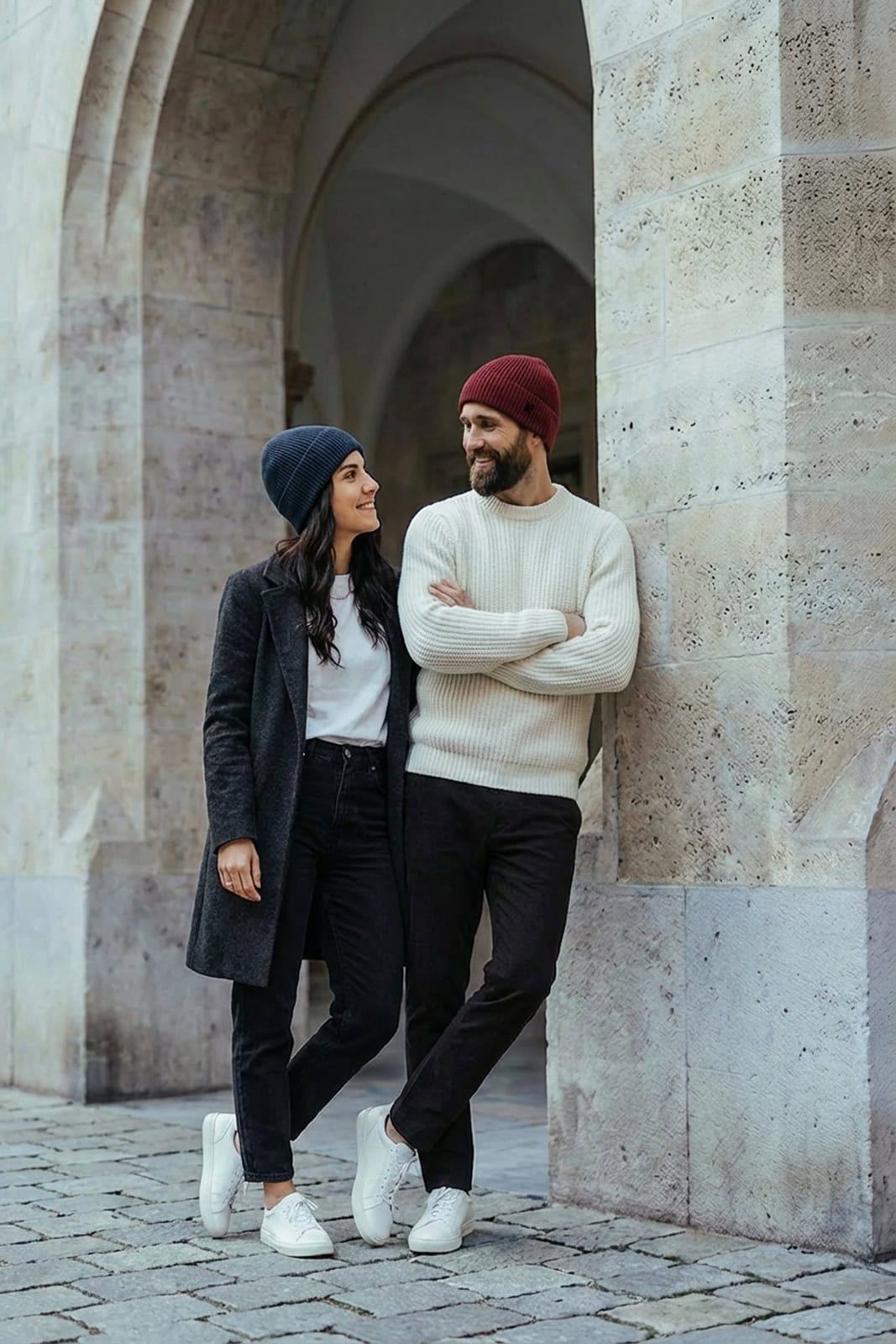 Man with Red Beanie and Girl with Blue Beanie